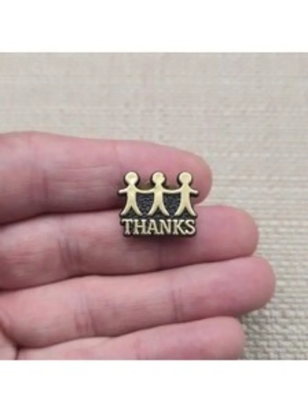 Vintage Thanks Stick Figures Holding Hands Appreciation Gold Tone Lapel Pin A834